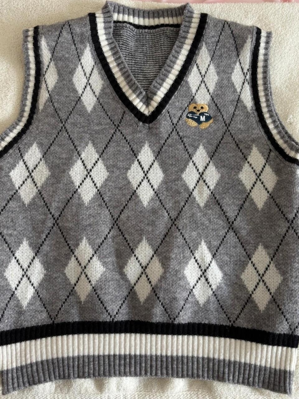 YesStyle Grey Argyle V-Neck Sweater Vest